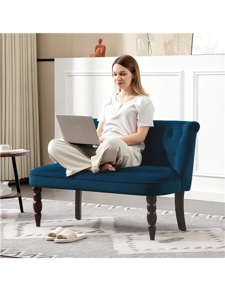 HOMCOM Velvet 2 Seater Sofa, Button Tufted Wingback Loveseat with Rubber Wood Legs for Living Room, Bedroom, Dark Blue