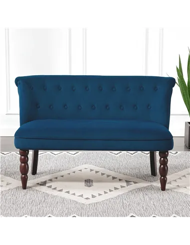HOMCOM Velvet 2 Seater Sofa, Button Tufted Wingback Loveseat with Rubber Wood Legs for Living Room, Bedroom, Dark Blue