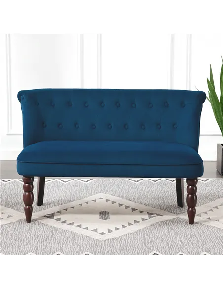 HOMCOM Velvet 2 Seater Sofa, Button Tufted Wingback Loveseat with Rubber Wood Legs for Living Room, Bedroom, Dark Blue