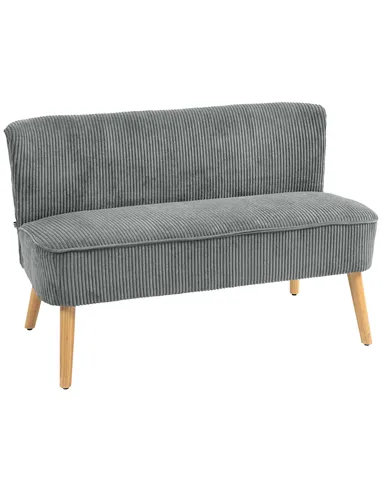 HOMCOM Modern Corduroy Double Seat Sofa w/ Wood Frame Foam Padding Soft Comfortable Compact Couch Grey