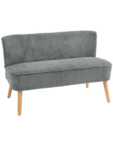 HOMCOM Modern Corduroy Double Seat Sofa w/ Wood Frame Foam Padding Soft Comfortable Compact Couch Grey