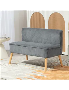 HOMCOM Modern Corduroy Double Seat Sofa w/ Wood Frame Foam Padding Soft Comfortable Compact Couch Grey 2