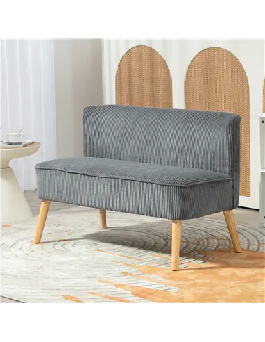 HOMCOM Modern Corduroy Double Seat Sofa w/ Wood Frame Foam Padding Soft Comfortable Compact Couch Grey