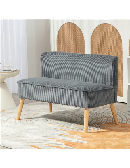 HOMCOM Modern Corduroy Double Seat Sofa w/ Wood Frame Foam Padding Soft Comfortable Compact Couch Grey
