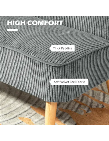 HOMCOM Modern Corduroy Double Seat Sofa w/ Wood Frame Foam Padding Soft Comfortable Compact Couch Grey