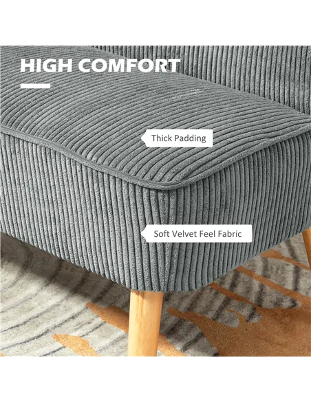 HOMCOM Modern Corduroy Double Seat Sofa w/ Wood Frame Foam Padding Soft Comfortable Compact Couch Grey