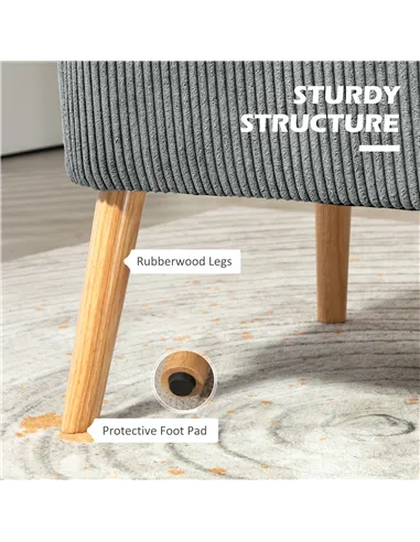 HOMCOM Modern Corduroy Double Seat Sofa w/ Wood Frame Foam Padding Soft Comfortable Compact Couch Grey