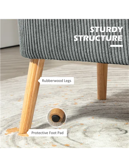 HOMCOM Modern Corduroy Double Seat Sofa w/ Wood Frame Foam Padding Soft Comfortable Compact Couch Grey