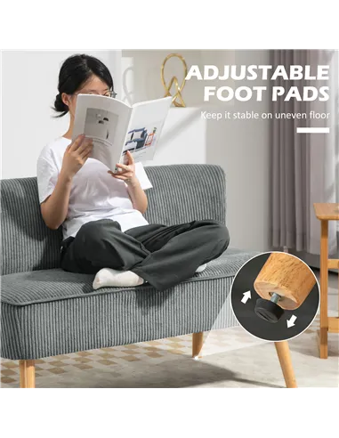 HOMCOM Modern Corduroy Double Seat Sofa w/ Wood Frame Foam Padding Soft Comfortable Compact Couch Grey