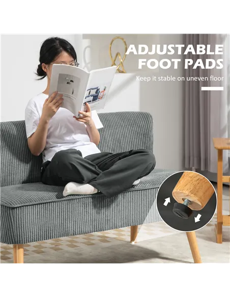 HOMCOM Modern Corduroy Double Seat Sofa w/ Wood Frame Foam Padding Soft Comfortable Compact Couch Grey