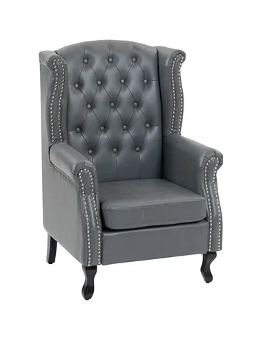 HOMCOM Wingback Accent Chair Tufted Chesterfield-style Armchair with Nail Head Trim for Living Room Bedroom Grey