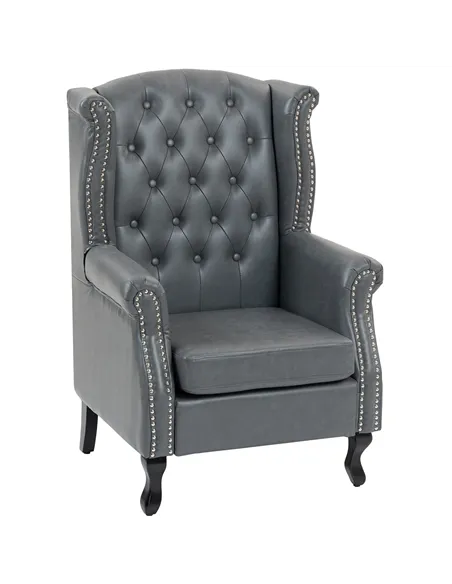 HOMCOM Wingback Accent Chair Tufted Chesterfield-style Armchair with Nail Head Trim for Living Room Bedroom Grey