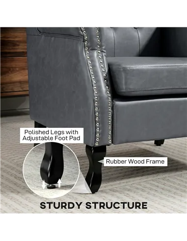 HOMCOM Wingback Accent Chair Tufted Chesterfield-style Armchair with Nail Head Trim for Living Room Bedroom Grey