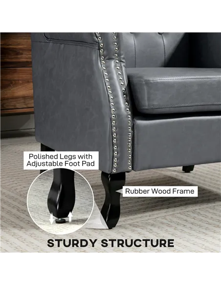 HOMCOM Wingback Accent Chair Tufted Chesterfield-style Armchair with Nail Head Trim for Living Room Bedroom Grey