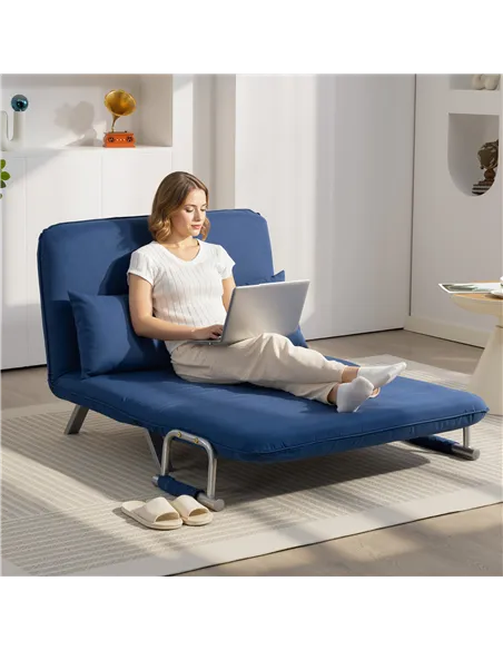 HOMCOM Two-Seater Click-Clack Sofa Bed - Dark Blue