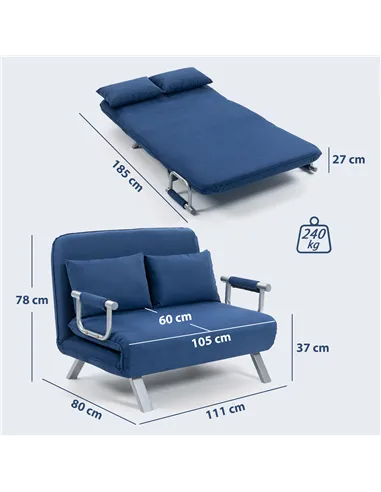 HOMCOM Two-Seater Click-Clack Sofa Bed - Dark Blue