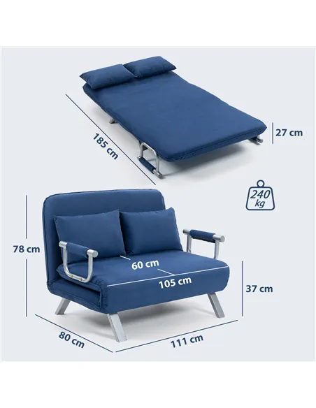 HOMCOM Two-Seater Click-Clack Sofa Bed - Dark Blue
