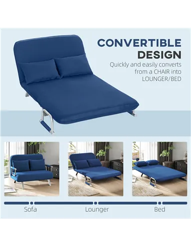 HOMCOM Two-Seater Click-Clack Sofa Bed - Dark Blue