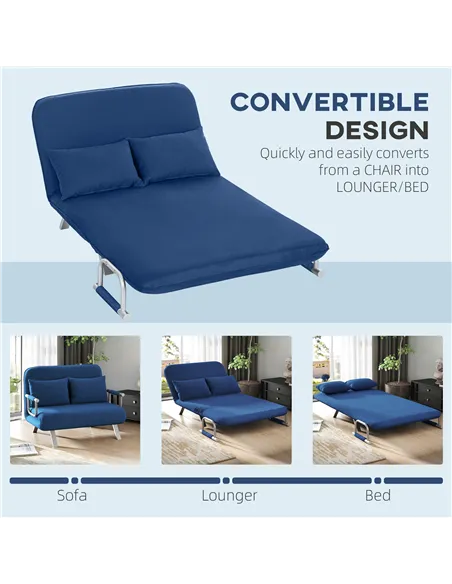 HOMCOM Two-Seater Click-Clack Sofa Bed - Dark Blue