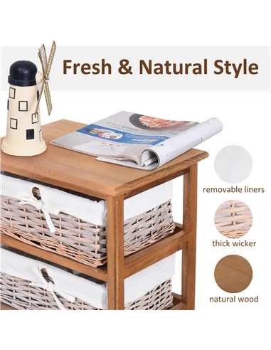 HOMCOM 5 Drawer Dresser Wicker Basket Storage Shelf Unit Wooden Frame Home Organisation Cabinet Bedroom Office Furniture Natural