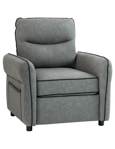 HOMCOM Accent Chair, Faux Leather Armchair - Grey