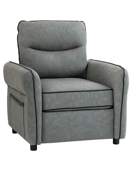 HOMCOM Accent Chair, Faux Leather Armchair - Grey