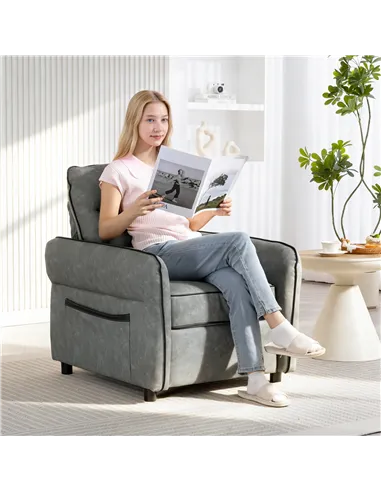 HOMCOM Accent Chair, Faux Leather Armchair - Grey