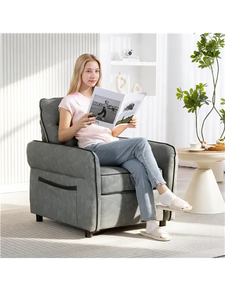 HOMCOM Accent Chair, Faux Leather Armchair - Grey