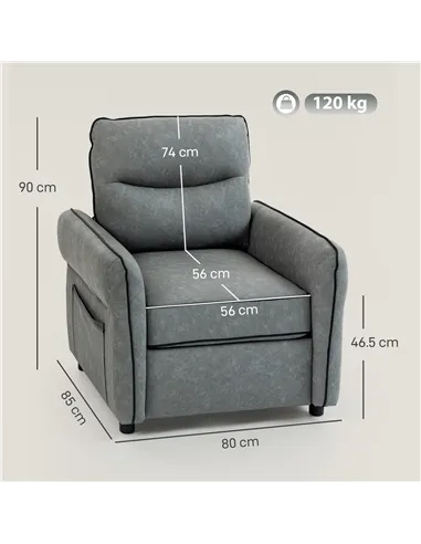 HOMCOM Accent Chair, Faux Leather Armchair - Grey