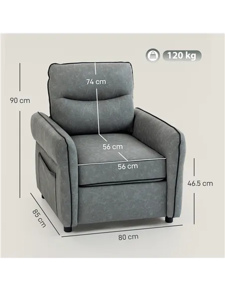 HOMCOM Accent Chair, Faux Leather Armchair - Grey