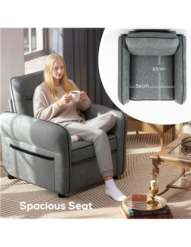 HOMCOM Accent Chair, Faux Leather Armchair - Grey