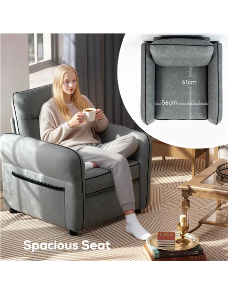 HOMCOM Accent Chair, Faux Leather Armchair - Grey