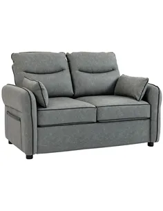 HOMCOM 2 Seater Sofa, Faux Leather Loveseat - Grey