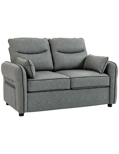 HOMCOM 2 Seater Sofa, Faux Leather Loveseat - Grey
