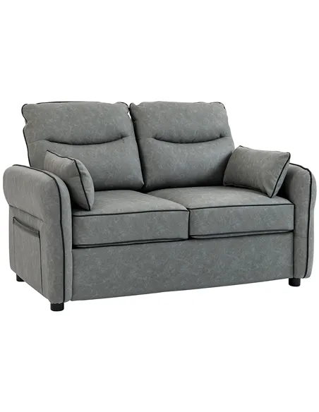HOMCOM 2 Seater Sofa, Faux Leather Loveseat - Grey