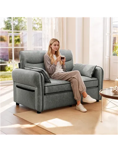 HOMCOM 2 Seater Sofa, Faux Leather Loveseat - Grey