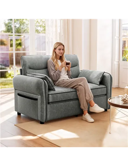 HOMCOM 2 Seater Sofa, Faux Leather Loveseat - Grey