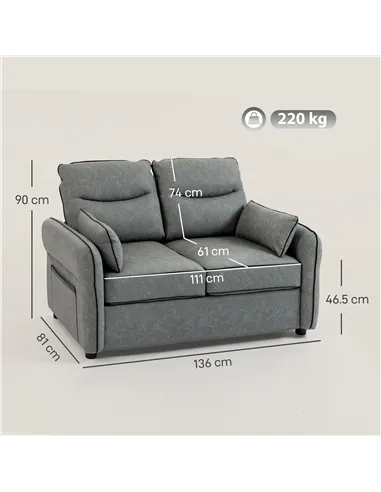 HOMCOM 2 Seater Sofa, Faux Leather Loveseat - Grey