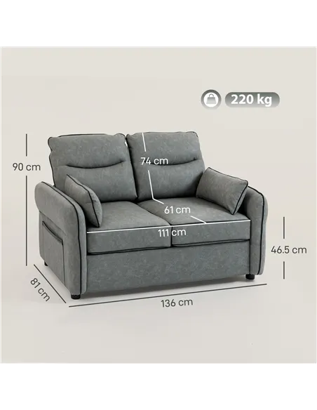 HOMCOM 2 Seater Sofa, Faux Leather Loveseat - Grey