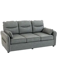 HOMCOM 3 Seater Sofa, Faux Leather Couch - Grey