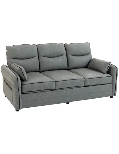 HOMCOM 3 Seater Sofa, Faux Leather Couch - Grey