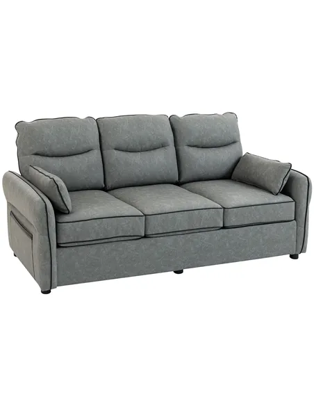 HOMCOM 3 Seater Sofa, Faux Leather Couch - Grey
