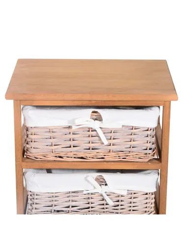 HOMCOM 5 Drawer Dresser Wicker Basket Storage Shelf Unit Wooden Frame Home Organisation Cabinet Bedroom Office Furniture Natural
