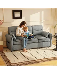 HOMCOM 3 Seater Sofa, Faux Leather Couch - Grey 2