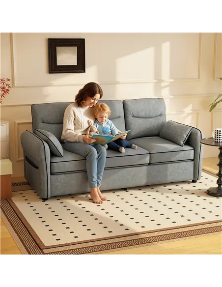 HOMCOM 3 Seater Sofa, Faux Leather Couch - Grey