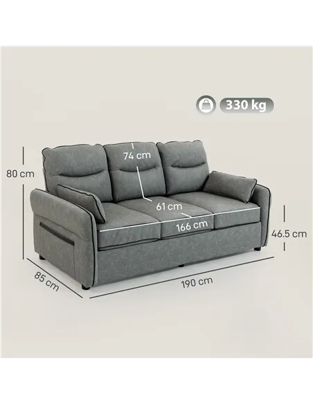 HOMCOM 3 Seater Sofa, Faux Leather Couch - Grey