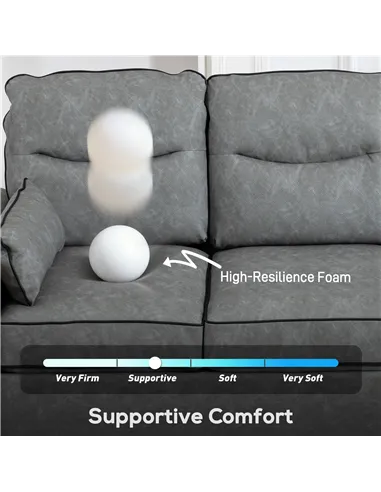 HOMCOM 3 Seater Sofa, Faux Leather Couch - Grey