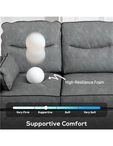 HOMCOM 3 Seater Sofa, Faux Leather Couch - Grey