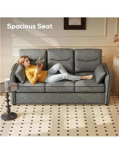 HOMCOM 3 Seater Sofa, Faux Leather Couch - Grey