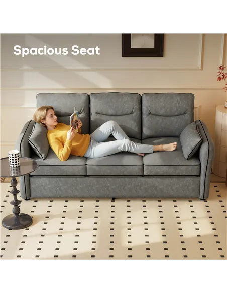 HOMCOM 3 Seater Sofa, Faux Leather Couch - Grey